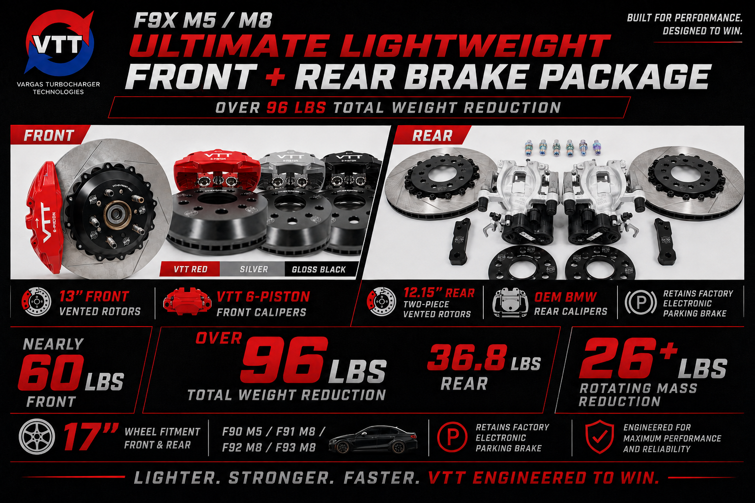 VTT F9X M5/M8 Ultimate Lightweight Front + Rear Brake Package VTT F9X M5/M8 Ultimate Lightweight Front + Rear Brake Package